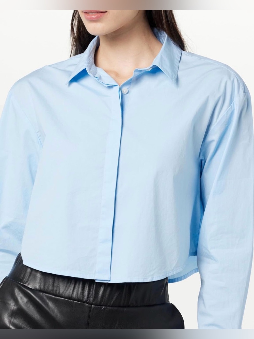 The Drop Cropped Poplin Button-Up Womens Shirt XS French Blue NWT Coastal Office